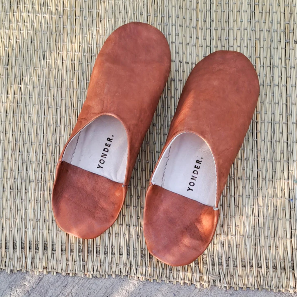 Babouche leather slippers in toffee