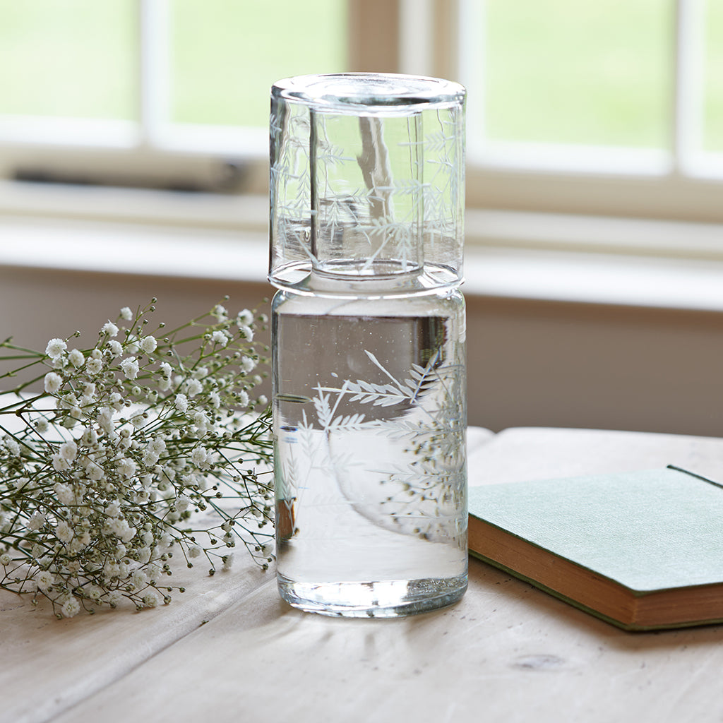 Glass fern etched night set with glass on top