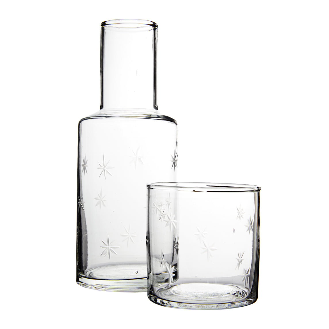 Glass Star etched night set with glass & pitcher