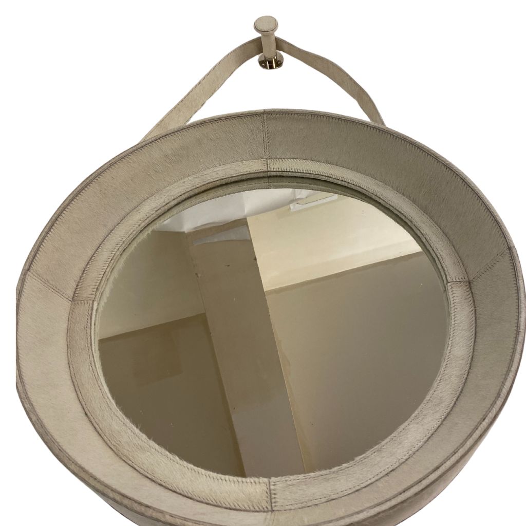 Sample Hairon Leather Round Mirror - White