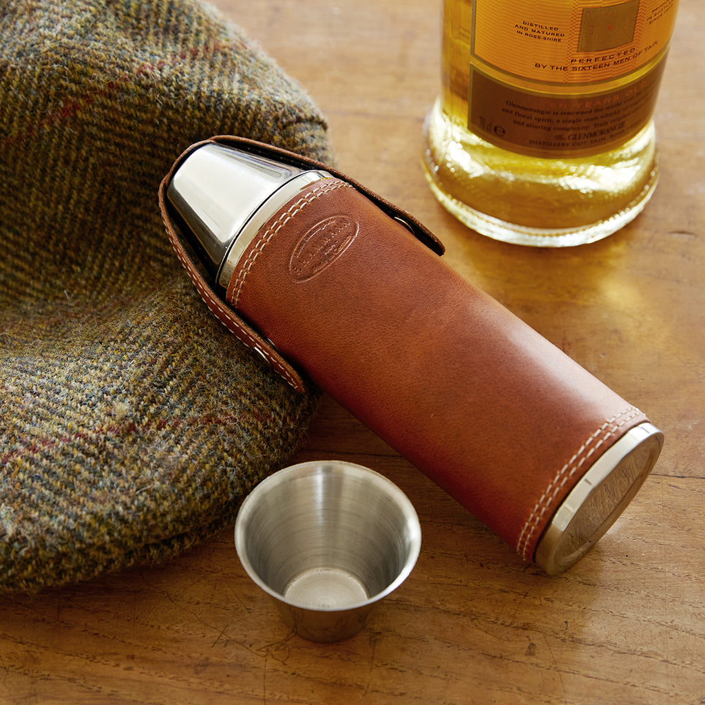 Leather Flask Set With Cups