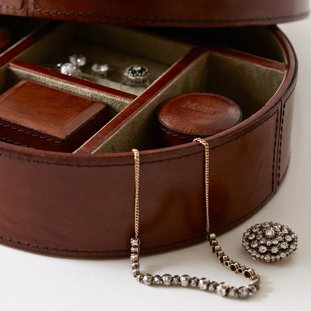 Leather Round Jewellery Box