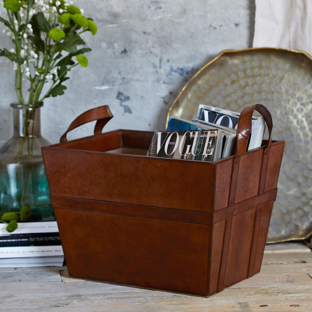 leather classic basket for magazines