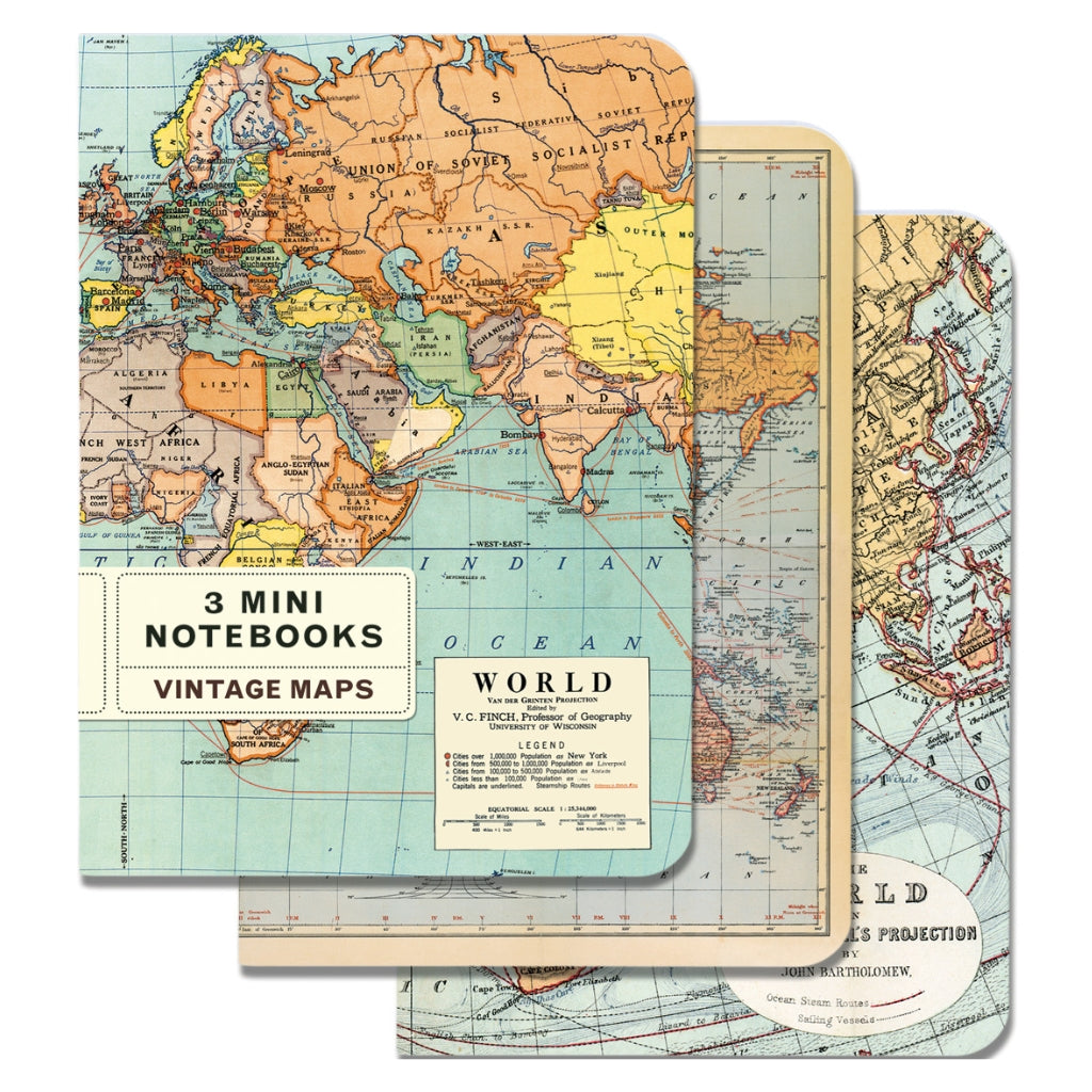 Vintage World Maps Mini Notebooks - Set of Three