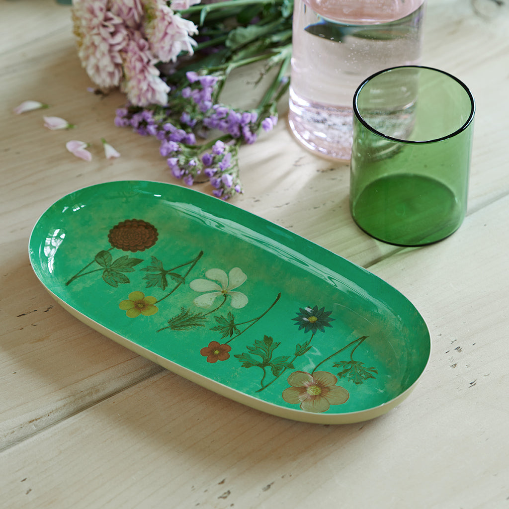 Enamel oval festival of flowers tray