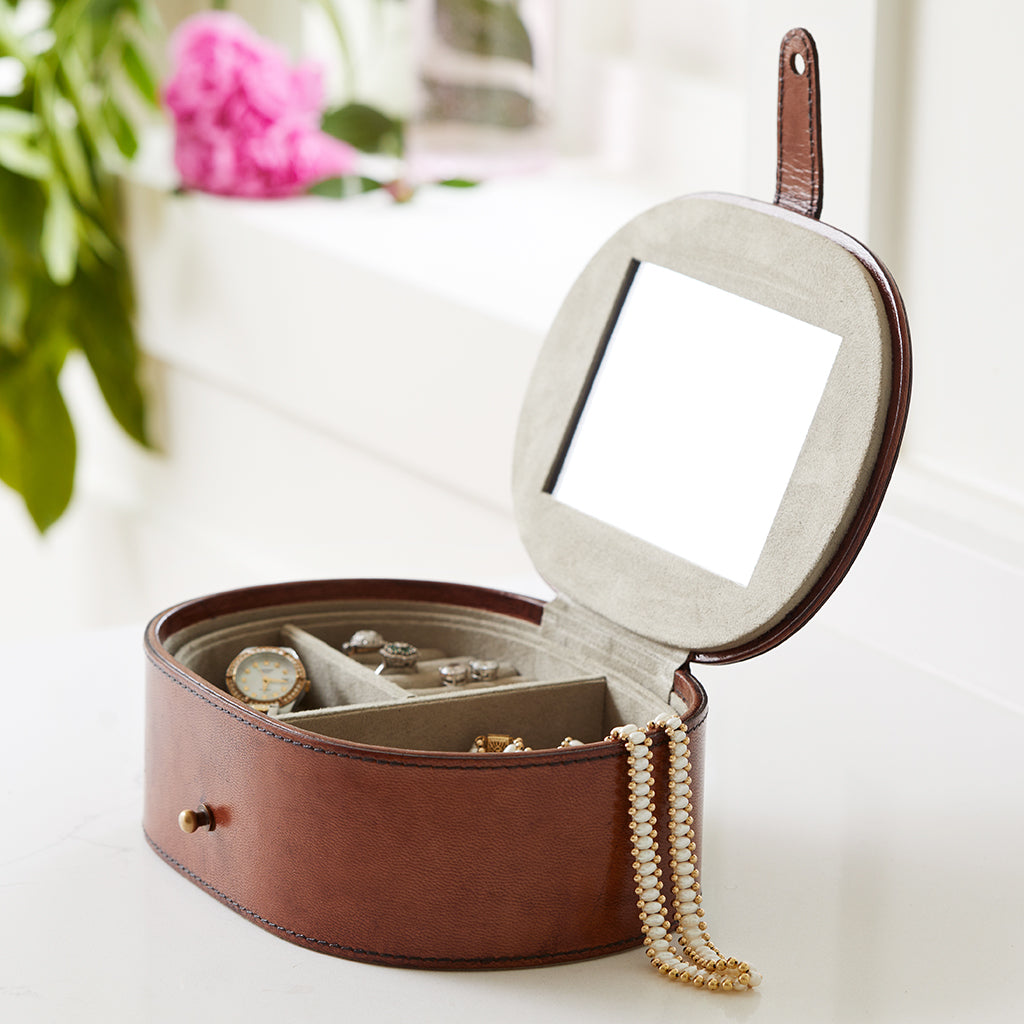 Seconds Leather Oval Jewellery Box With Mirror