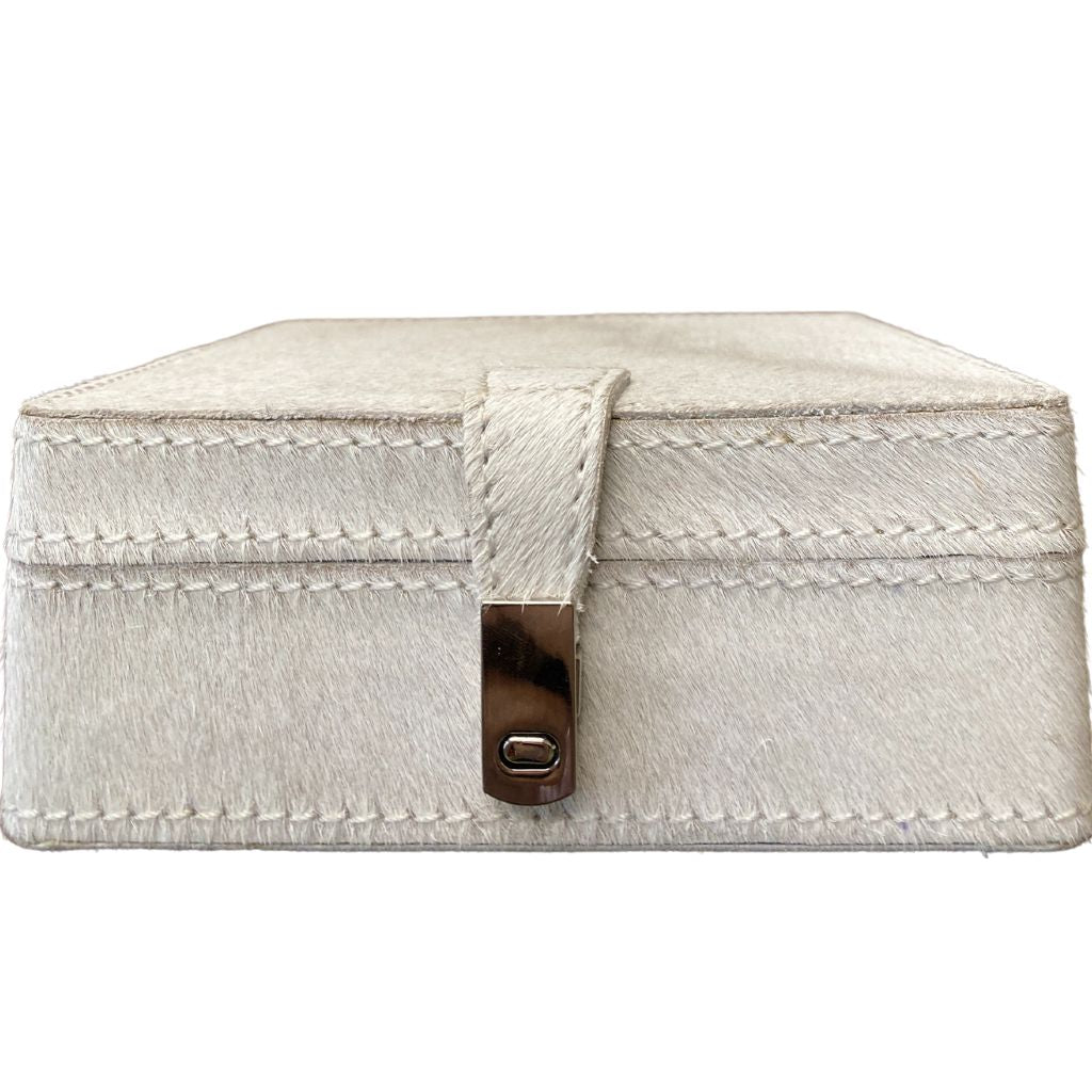 Sample Hairon Leather Square Keepsake Box - White