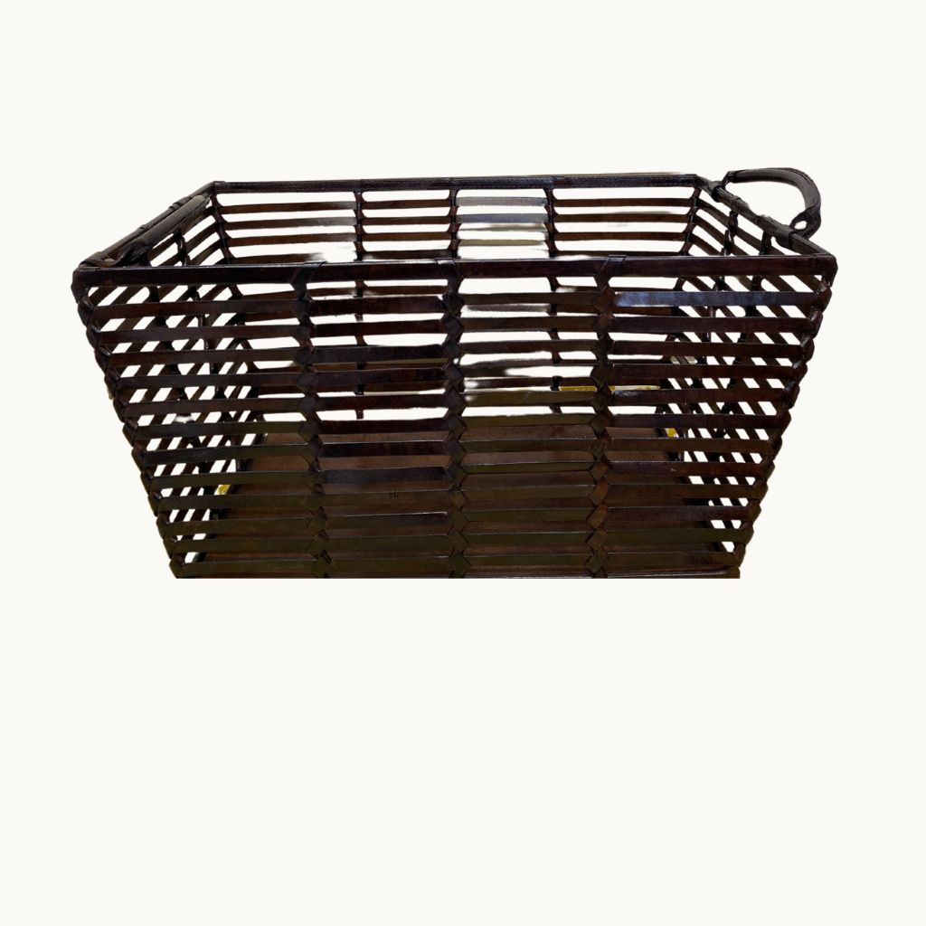 Sample Leather Stripe Basket - Dark Brown