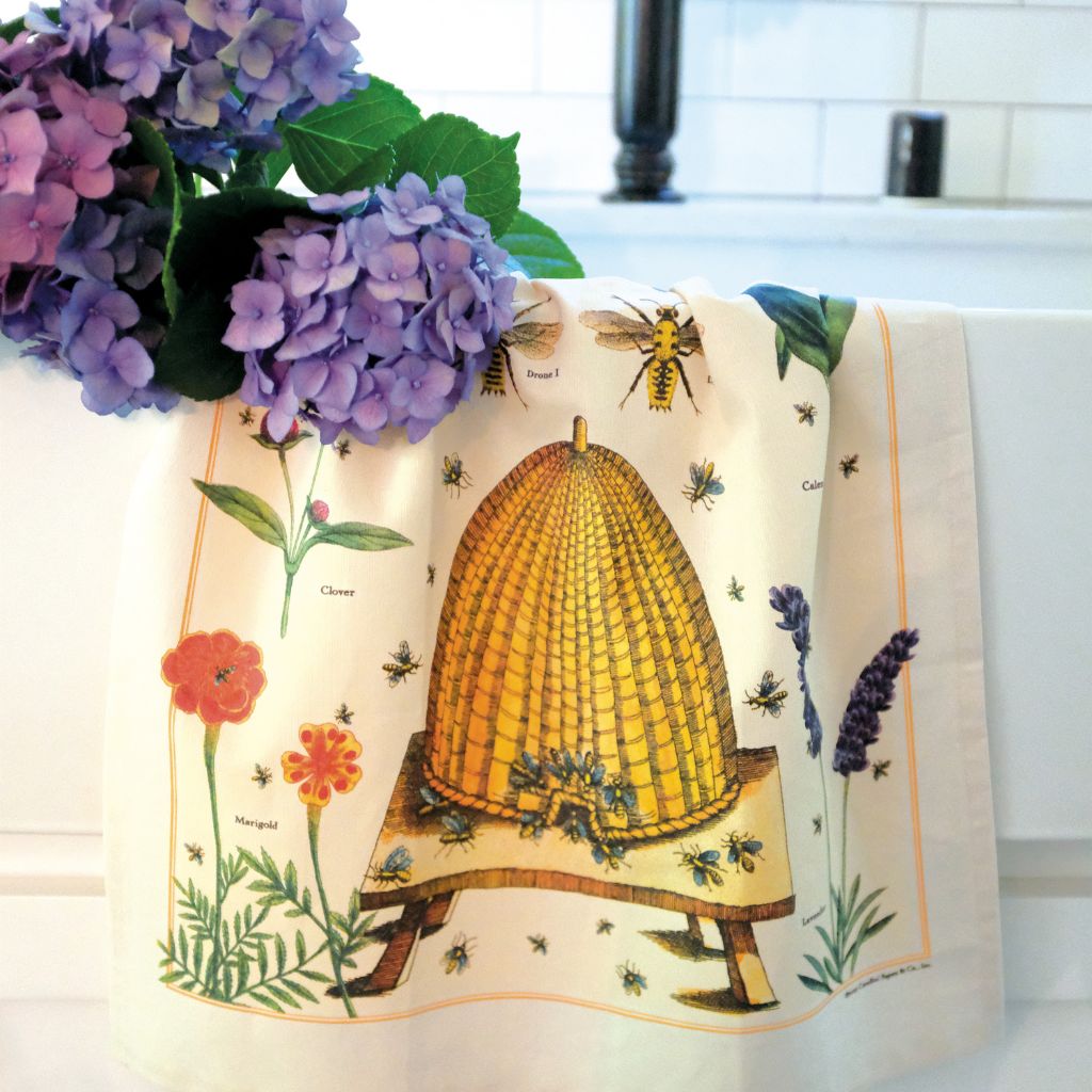 Bees and honey tea towel