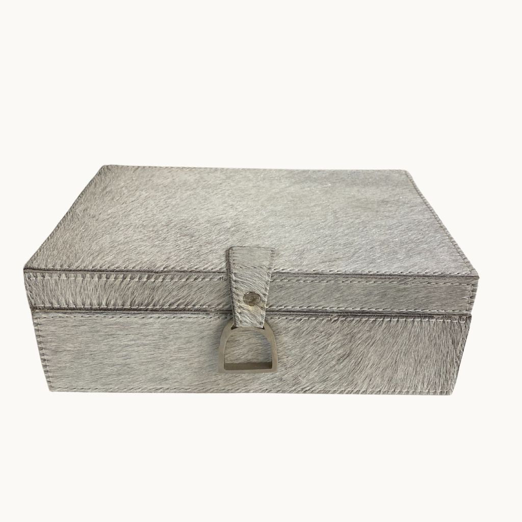 Sample Hairon White Leather Jewellery Box with Silver Foil