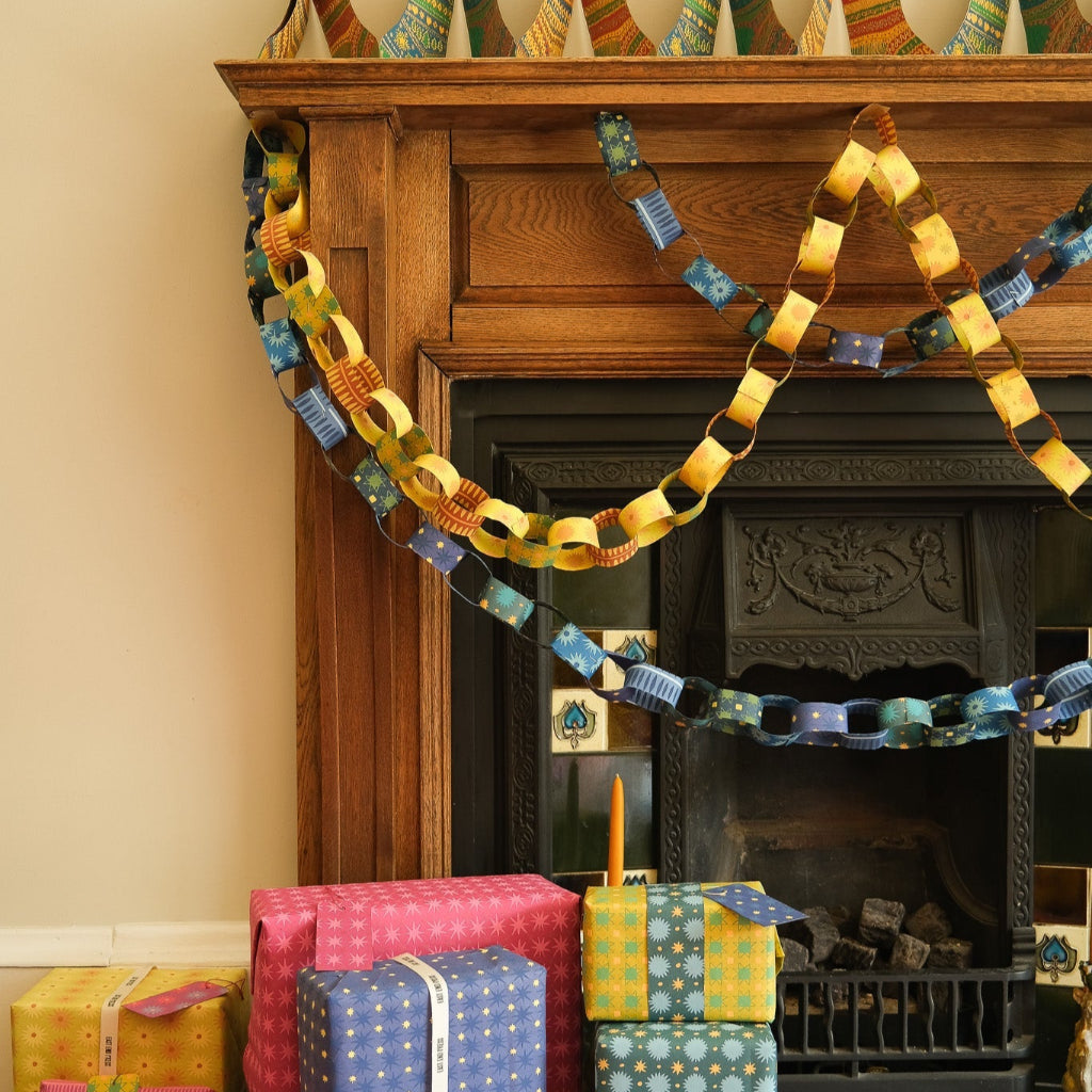 Blue and yellow paper chain