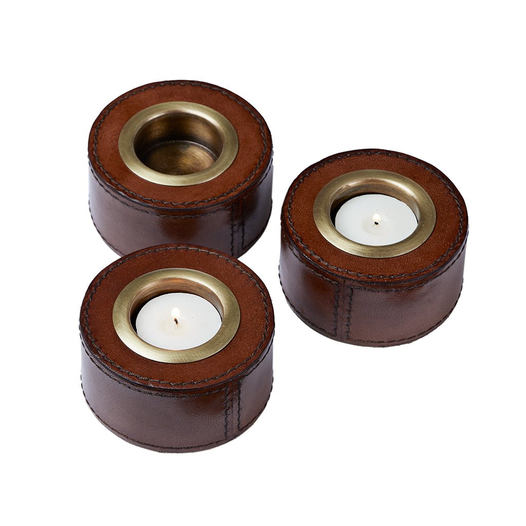 Set Of Three Leather Tealight Holders - Life of Riley