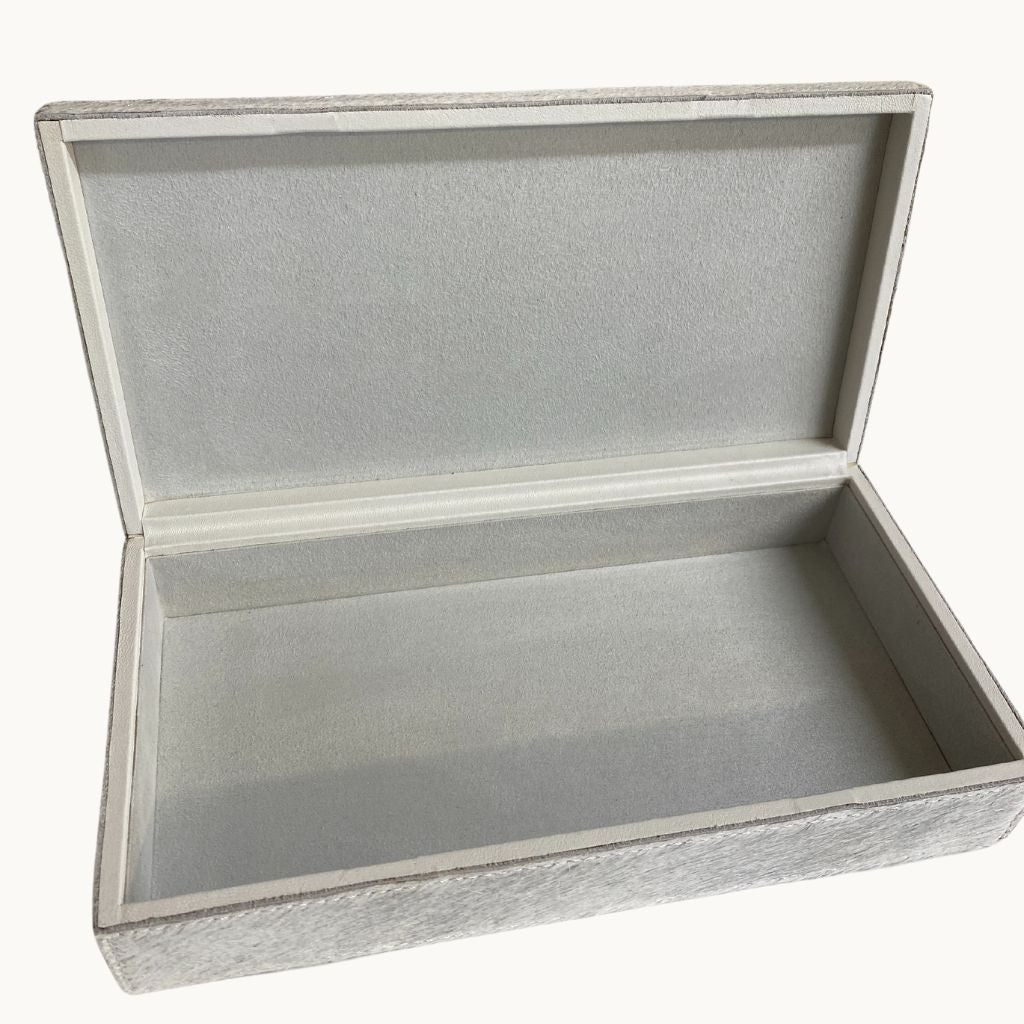 Sample Hairon Leather Memento Box - Grey With Silver