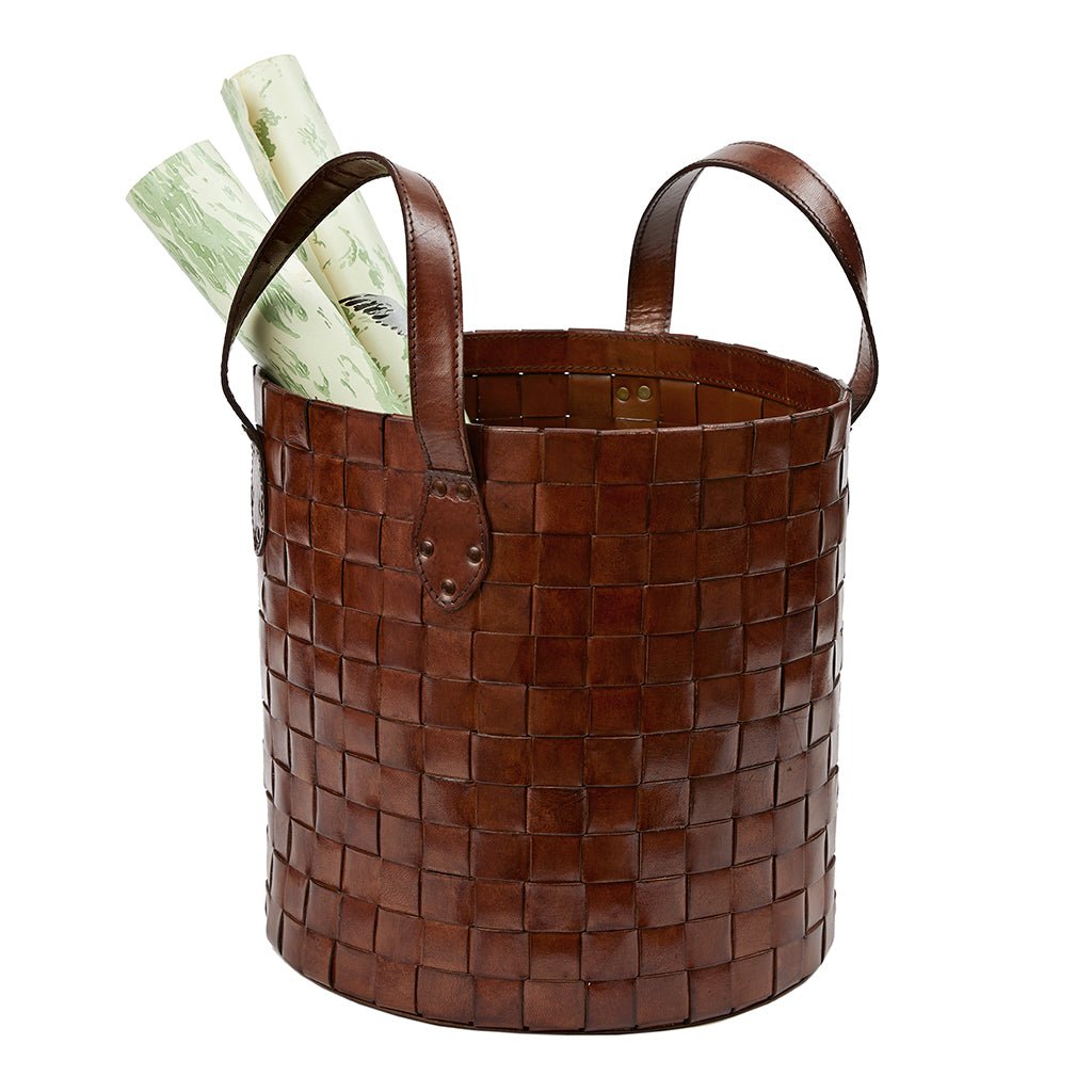 Sample Leather Woven Basket - Short