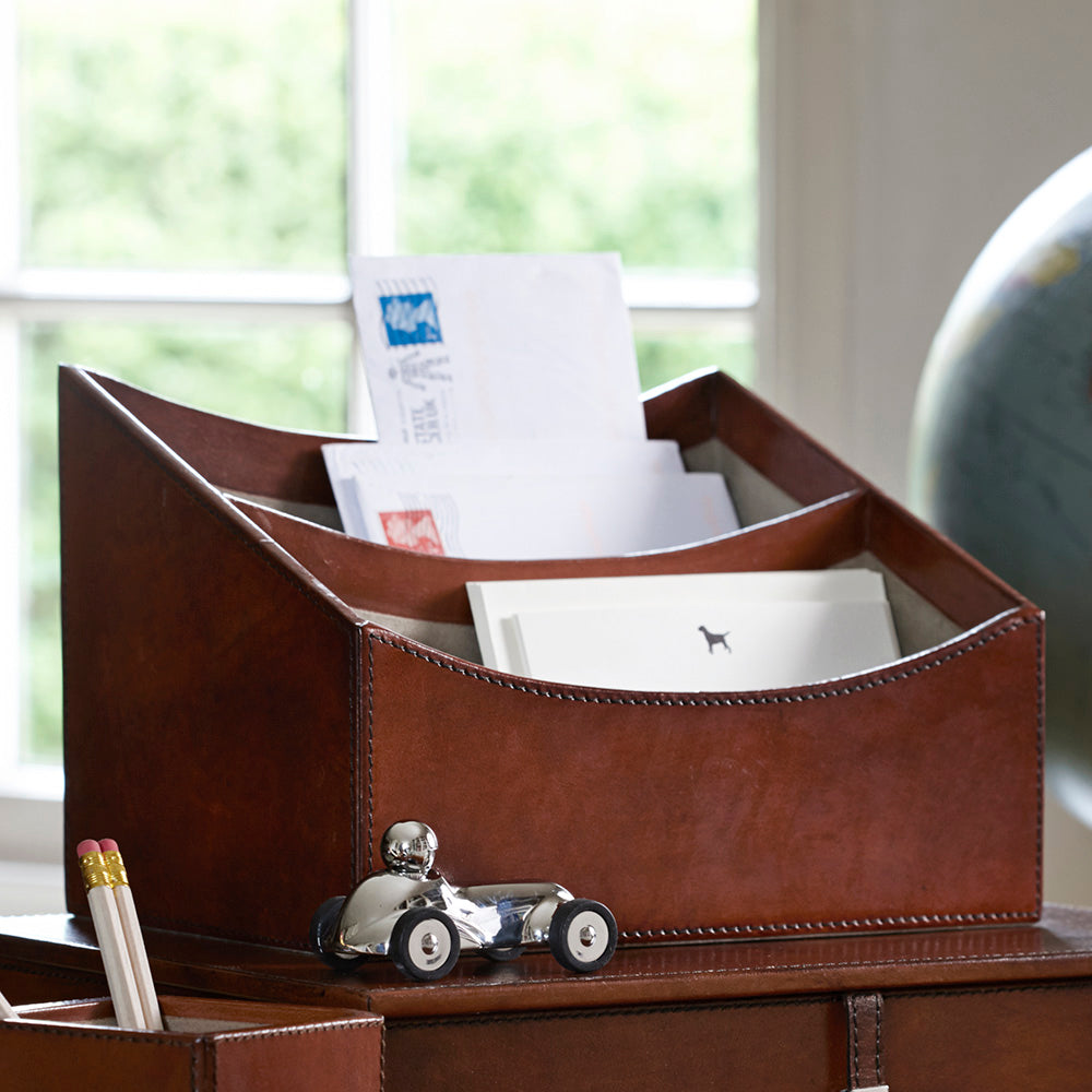 Leather letter rack